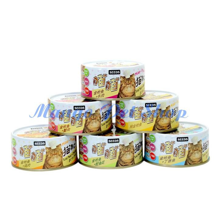 Pate SEEDS Miao Miao Cho Mèo Vị Cá Ngừ Và Cá Hồi Lon 170Gr