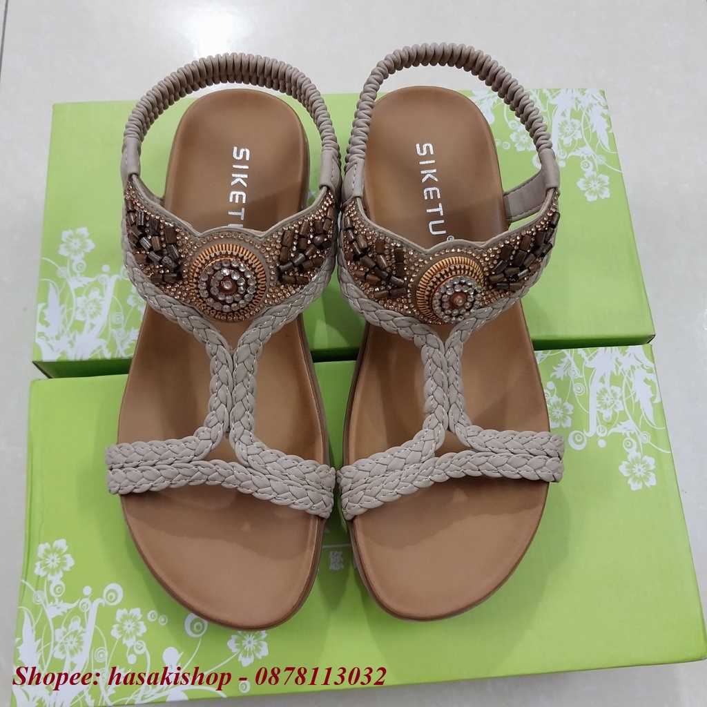 Giày sandal Siketu quai đan đính đá thời trang, đế 3cm
