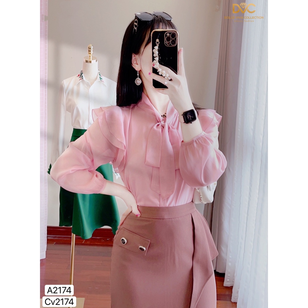 Set áo sơ mi hồng chân váy bút chì S2174 -Bộ thiết kế DOLCE VIVA COLLECTION