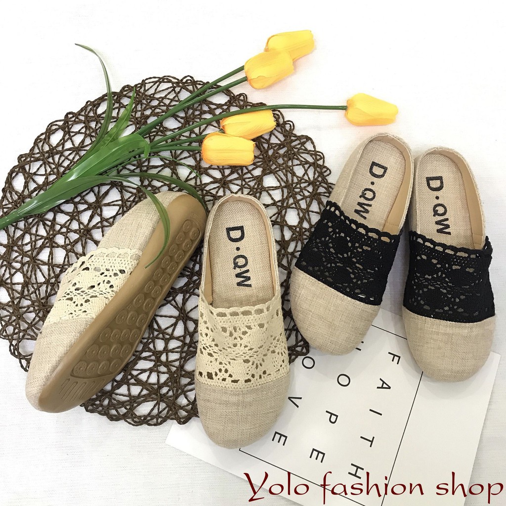 GL8 Giày lười slip on nữ phối ren vintage thời trang kèm hình thật | WebRaoVat - webraovat.net.vn