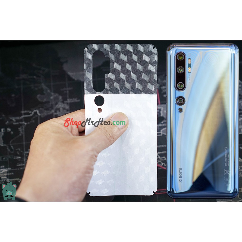 Skin Dán Mặt Sau Lưng Vân 3D Xiaomi Mi Note 10 Pro - Mi Note 10 Lite - Mi CC9 Pro - Carbon, Hình hộp, Nhám, Vân da