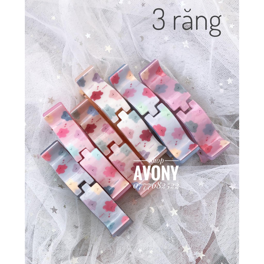 Kẹp tóc càng cua 3 - 5 răng Kim tuyến họa tiết gấu mây