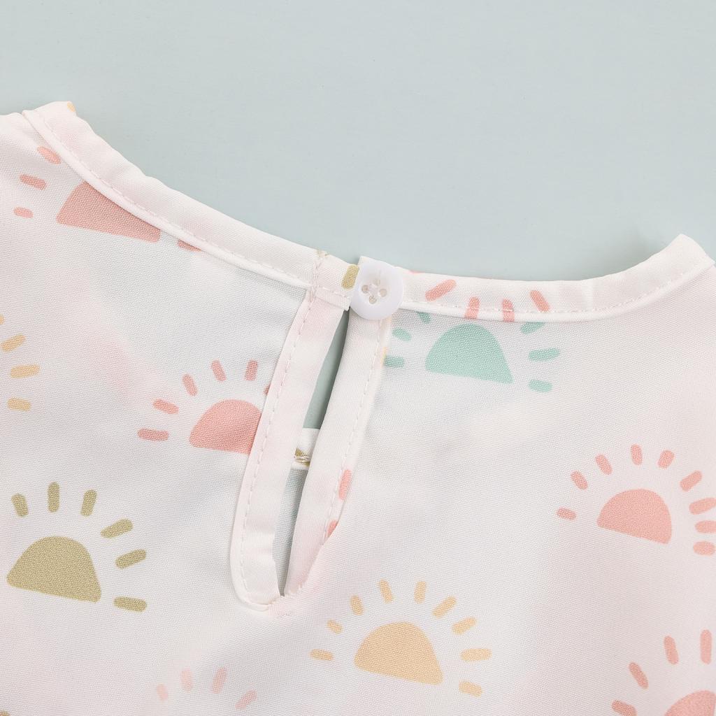 Bộ Áo Liền Quần Tay Dài Cổ Tròn In Hình Mặt Trời + Băng Đô Cài Tóc Xinh Xắn Cho Bé Gái 0-18 Tháng Tuổi