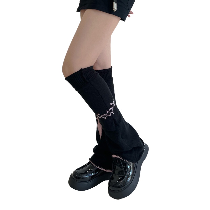 Xiangbao Vớ Ống Chân Dệt Kim In Họa Tiết Chữ Thập Phong Cách Punk Gothic Harajuku Đường Phố Ấm Áp Cho Nữ
