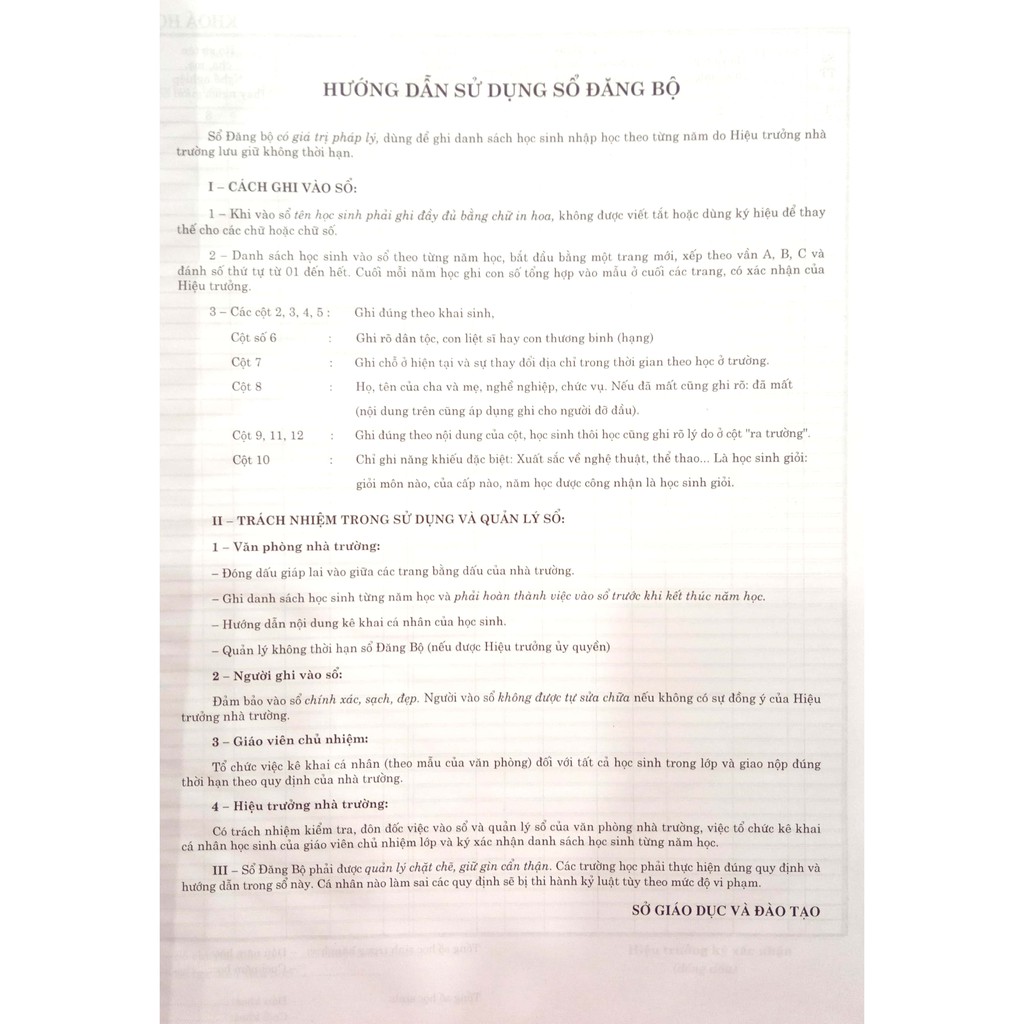 Sách - Sổ đăng bộ cấp 2, cấp 3