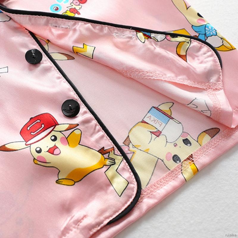 Bộ Pijama Ngắn Tay In Hình Pikachu Dễ Thương Cho Bé Gái