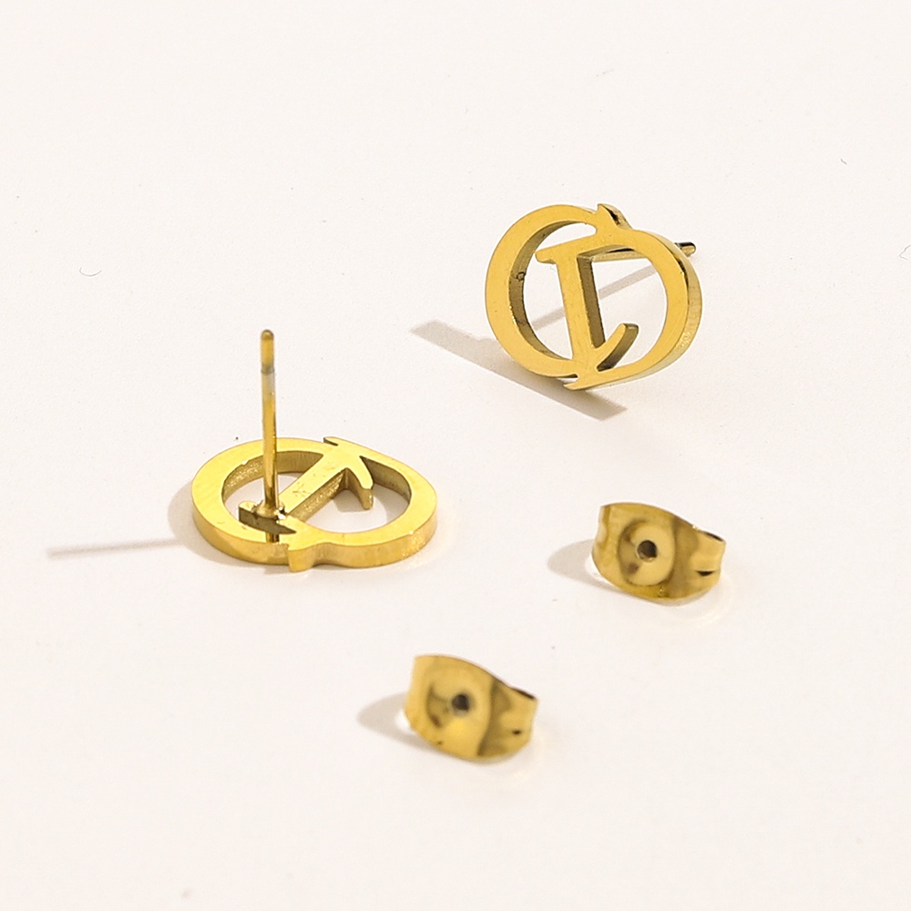 Khuyên Tai Tròn Bằng Thép Titan In Logo Dior Thời Trang Cho Nữ