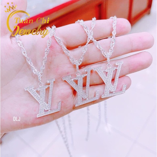 ♥️ẢNH THẬT♥️ Mặt Dây Chuyền Nữ- Mặt Vòng Cổ Bạc Hình Chữ L.V Đính Đá Cực Sang