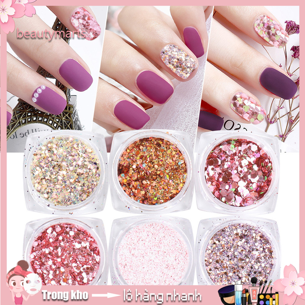 [Hàng mới về] Set 6 Hộp Kim Tuyến Lấp Lánh Bằng Nhựa Mỏng Trang Trí Móng Tay Nghệ Thuật