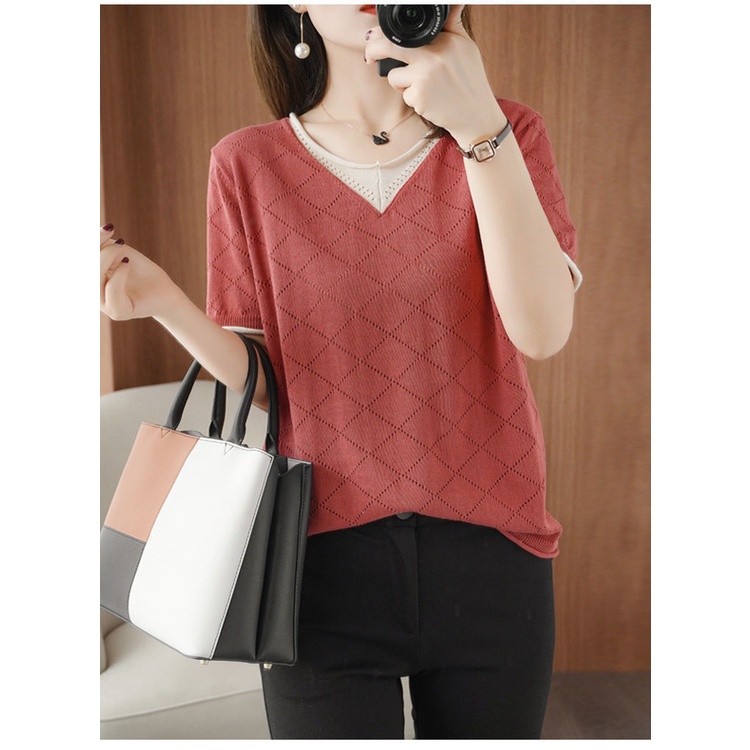 Áo thun tay ngắn dáng rộng chất liệu lụa mát thời trang mùa hè cho phụ nữ trung niên