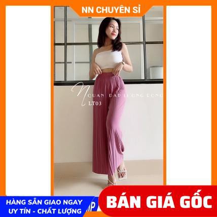 Quần nữ dập li ống rộng phom to lưng thun vải mềm mịn mát LT03  Quần ống rộng nữ