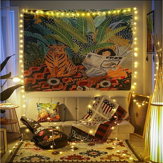 Tranh vải treo tường decor nhà cửa hình cô gái bên chú hổ