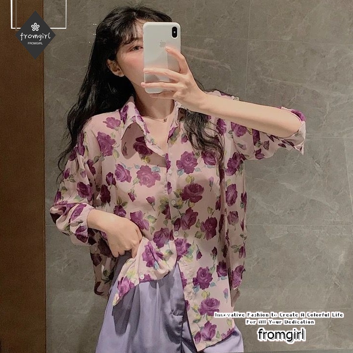 Áo Sơ Mi chiffon Tay Dài Họa Tiết Hoa Hồng Vàng Thời Trang Phong Cách retro Cho Nữ