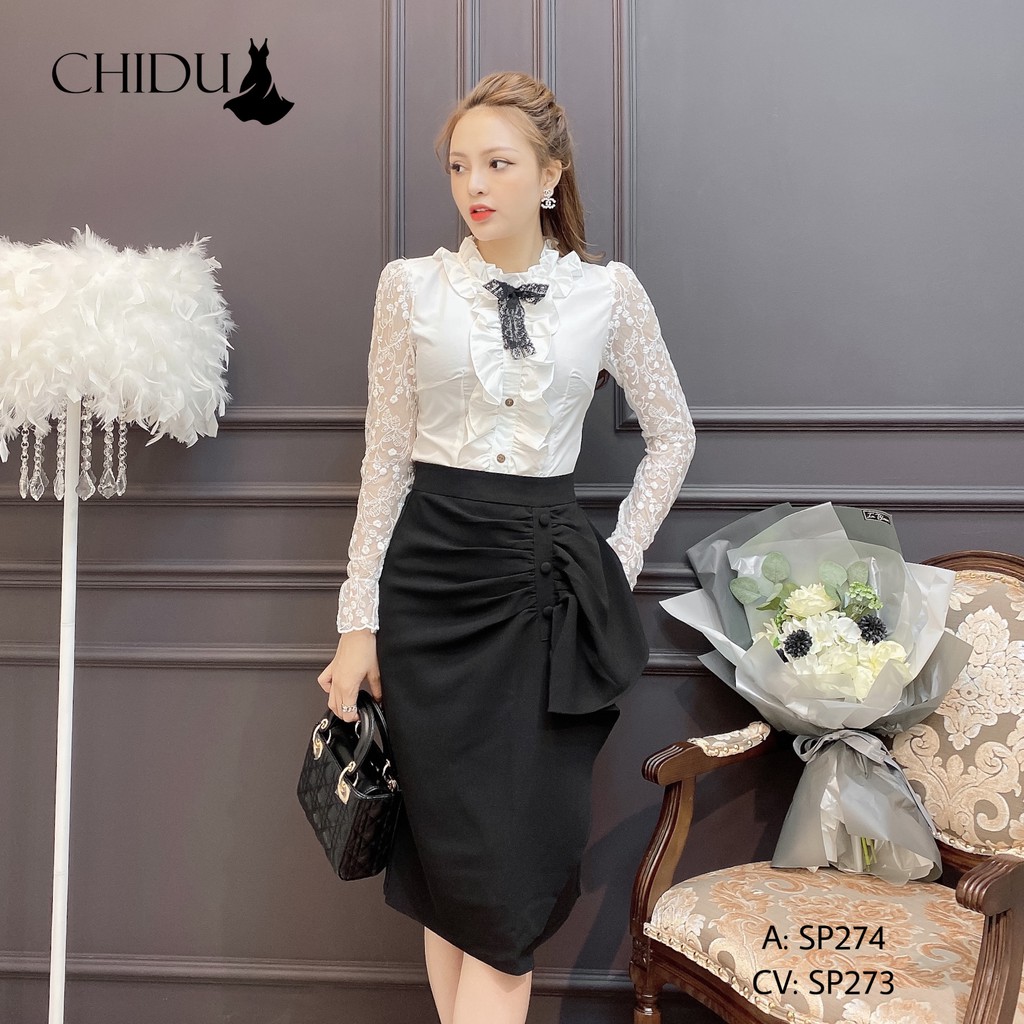 [ Mã WASTRUN4 giảm 10% tối đa 30K đơn 99K] CHIDU Áo sơ mi công sở tay ren phối nơ SP274 | BigBuy360 - bigbuy360.vn