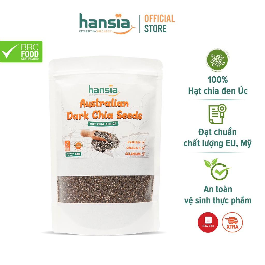 Hạt Chia Đen Úc Organic HANSIA Chứa Nhiều Omega 3 Và Dưỡng Chất Giúp Giảm Cân, Giải Độc Cơ Thể Túi 250g - 500g