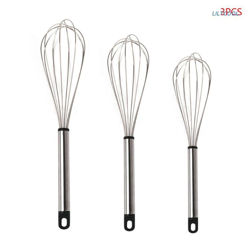 LILY* 3pcs/set 8/10/12 Inch Stainless Steel Egg Beater Hand Whisk Mixer Cream Blender Stirring Frother