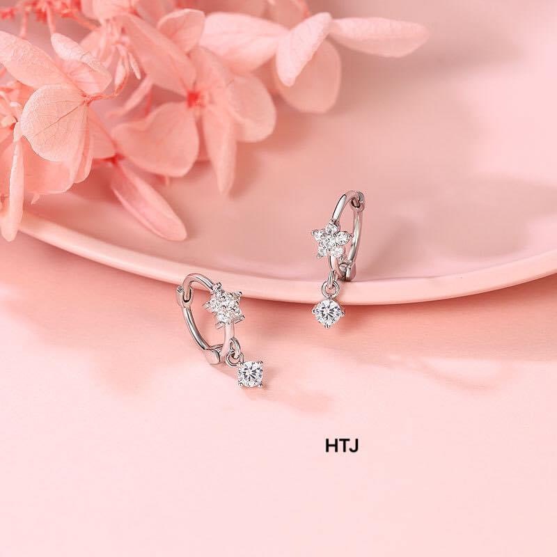 Bông tai bạc nữ đính hoa nhí nhỏ xinh chốt bấm LINH MIU SILVER
