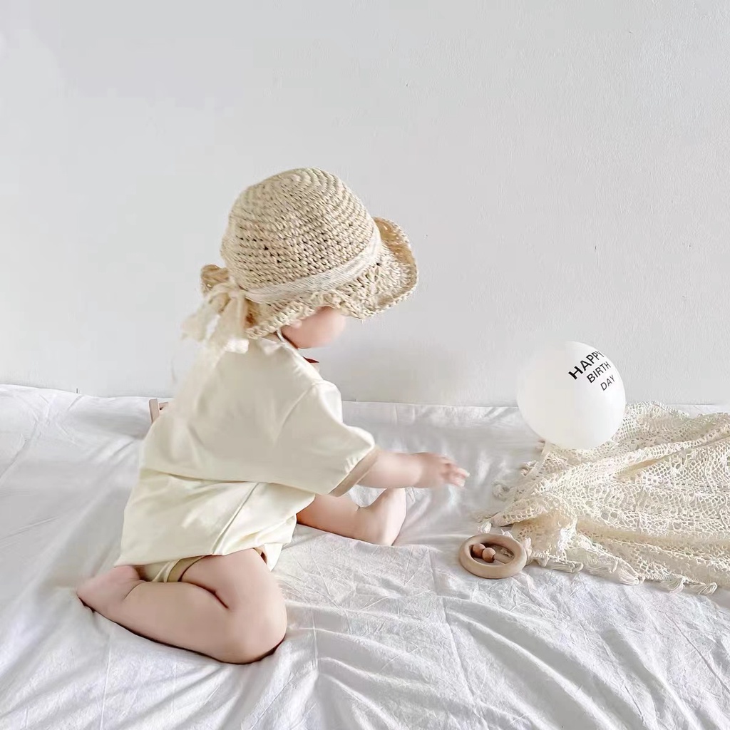 Bộ Áo Liền Quần Tay Ngắn In Hình Gấu Dễ Thương Thời Trang Mùa Hè Cho Bé 0-2 Tuổi