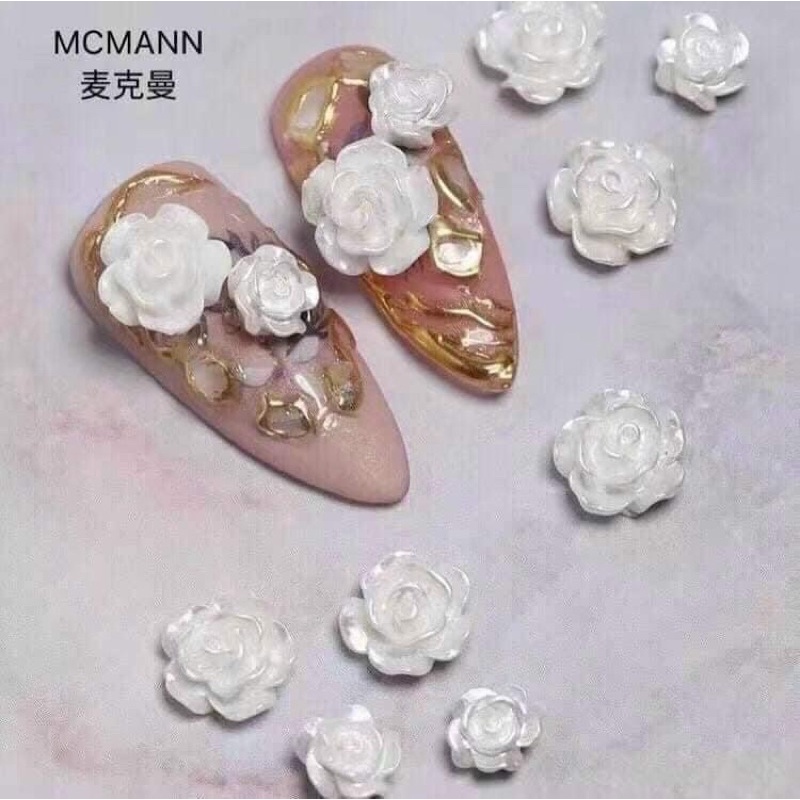 Túi charm hoa hồng trắng mẫu mới, phụ kiện nail đẹp
