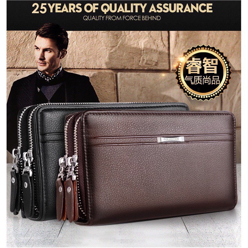 Ví bóp da cầm tay nam nữ Baellerry (BA04), 2 ngăn khóa (Nâu-Đen) | BigBuy360 - bigbuy360.vn