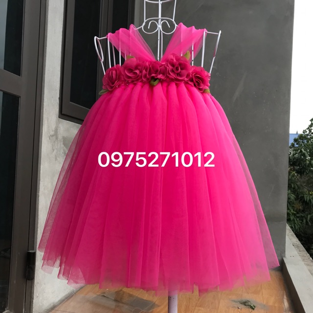 Váy tutu hồng sen hoa chiffon cho bé dưới 1 tuổi