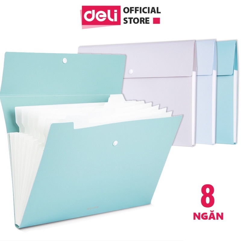 Cặp đựng tài liệu Deli khổ A4 - file tài liệu 8 ngăn nhiều màu 72456 , Túi đựng tài liệu 8 ngăn Deli nhựa cao cấp