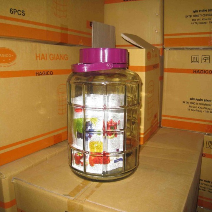Bình thủy tinh nắp tím 10L ngâm rượu quai xách chắc chắn bình dầy dặn có lắp nhựa đậy kín lỗ thử rượu [RẺ VÔ ĐỊCH]