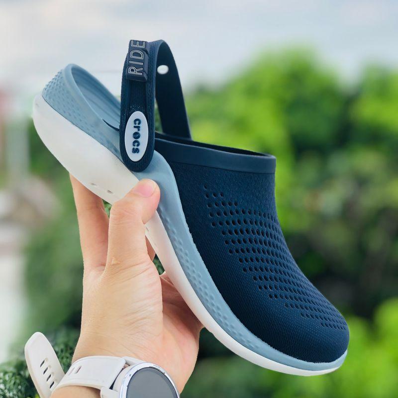 Dép Cross Literide 360 🎁 FREESHIP + Hàng loại 1 + Hộp 🎁 giày sục sandal Crocs quai ngang bít đầu nam nữ, Navy-xám