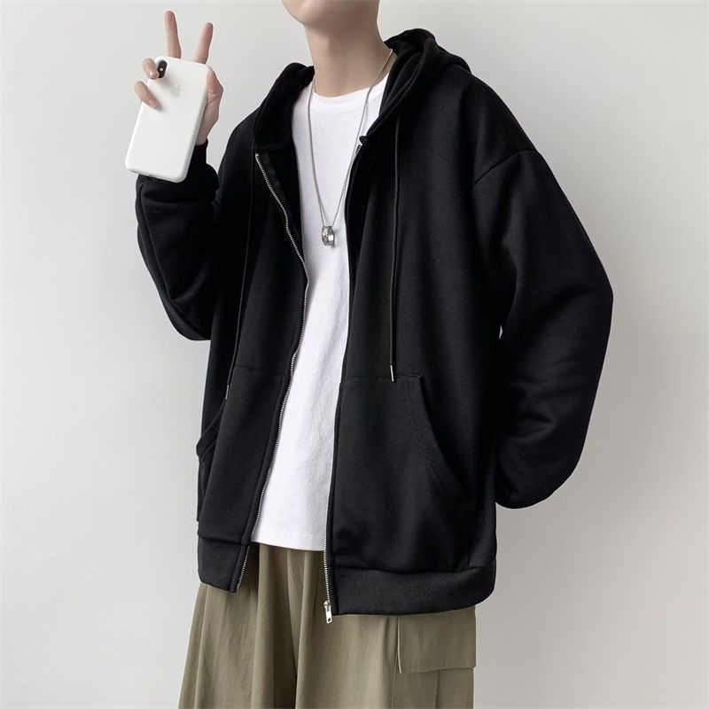 Áo Khoác Hoodie Dáng Rộng Phối Khóa Kéo Kiểu Retro Nhật Bản Cá Tính Cho Nam Và Nữ