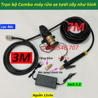 Bộ máy bơm rửa xe tăng áp lực nước mini Cực Mạnh - máy rửa xe 12v - máy rửa điều hòa