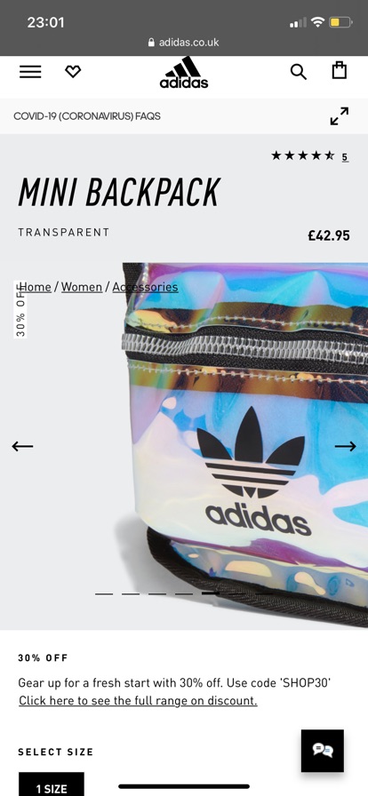 Balo adidas hologram mini backpack chính hãng authenic uk ( + deal sale 30% của shop)