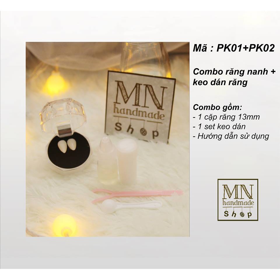 Răng nanh cao cấp 13mm,15mm keo dán răng nanh răng khểnh giả