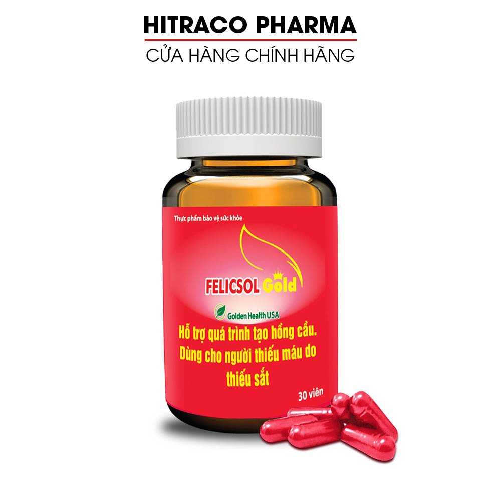 Viên uống bổ máu FELICSOL GOLD bổ sung Sắt, inulin, acid folic giúp tạo hồng cầu - Chai 30 viên
