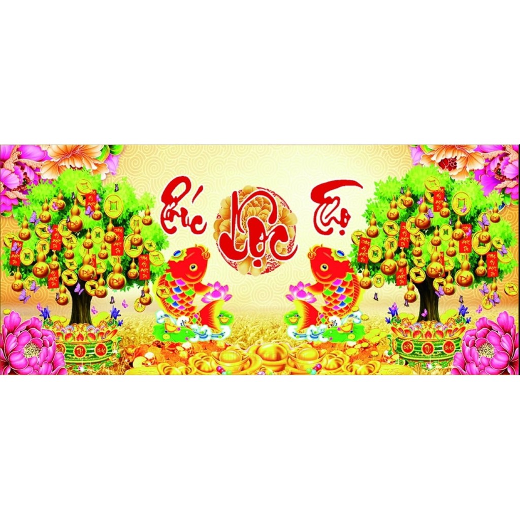 TRANH ĐÍNH ĐÁ PHÚC LỘC THỌ VS114 (120X50)