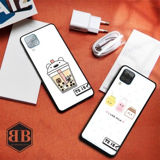Ốp lưng kính cường lực Samsung Galaxy A12 hình trà sữa kute