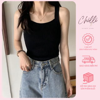 Áo 2 dây len tăm bản to cổ vuông ôm body P231