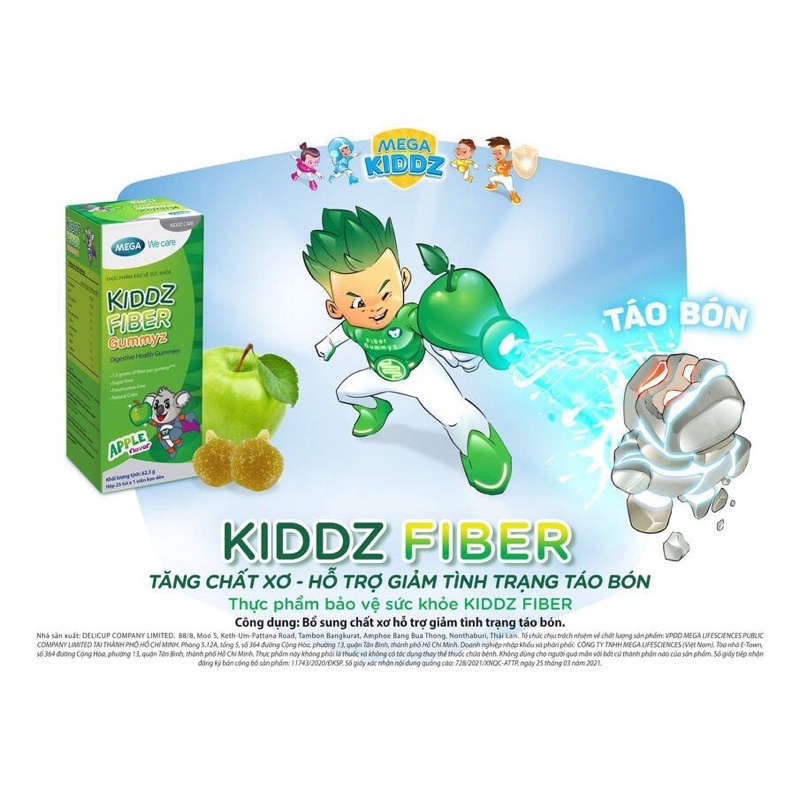 Kẹo dẻo Mega We Care Kiddz IICare Gummyz / Fiber - Chứa vitamin, dưỡng chất bảo vệ mắt bé / Thêm chất xơ, giảm táo bón