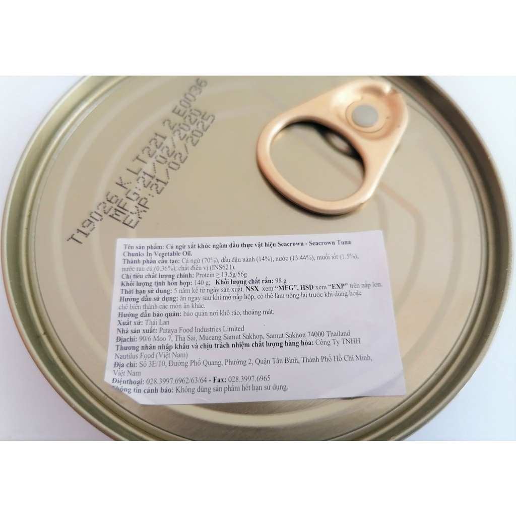CÁ NGỪ NGÂM DẦU THỰC VẬT  SEA CROWN Tuna Chunks in Vegetable Oil
