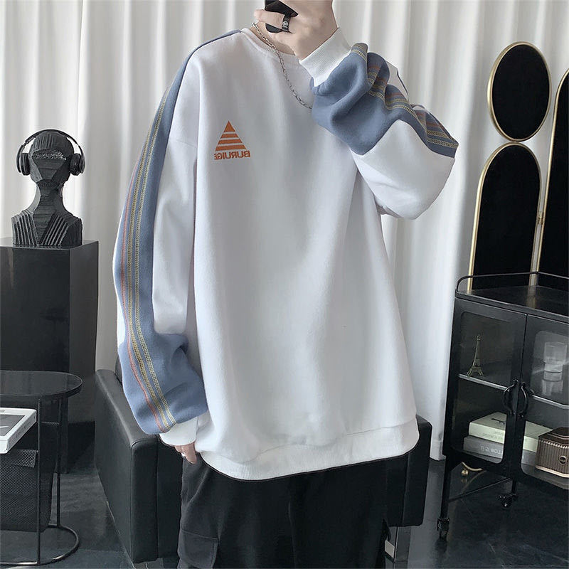 Áo sweater cổ tròn dáng rộng lót nhung phối màu phong cách hong kong thời trang mùa thu cho nam size m-4xl | BigBuy360 - bigbuy360.vn