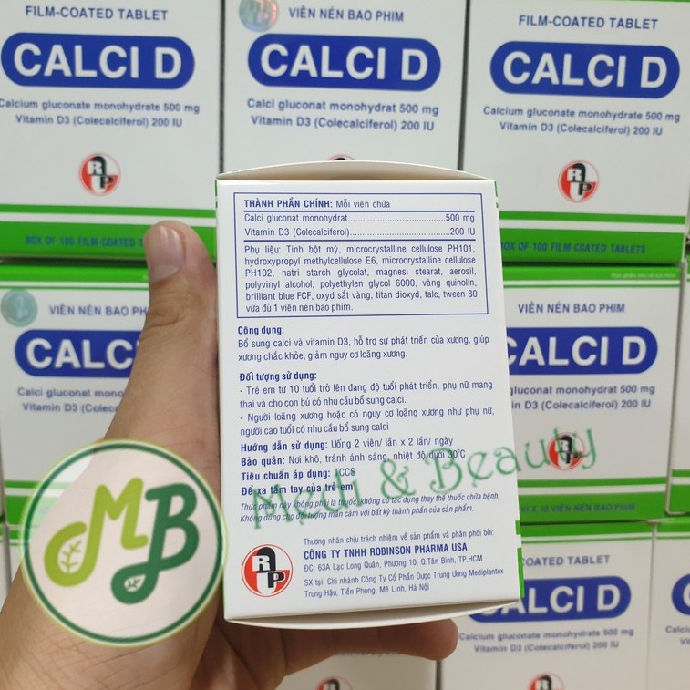 Viên uống bổ sung canxi, vitamin d3, ngừa loãng xương CALCI D hộp 100 viên