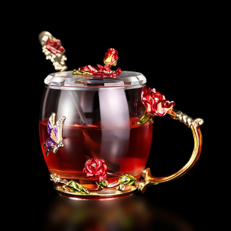 Bộ tách nước tráng men trà hoa Ly thủy tinh sữa chịu nhiệt cafe phong cách Châu Âu Trang chủ nữ