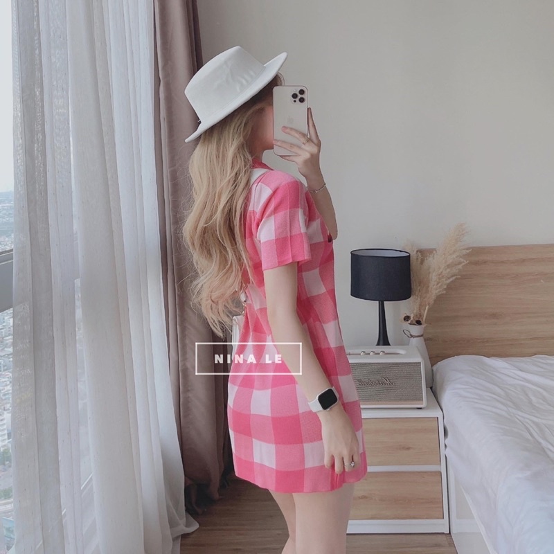 Váy suông hồng sọc mẫu chị Nina Lê ✨Lotus Shop✨