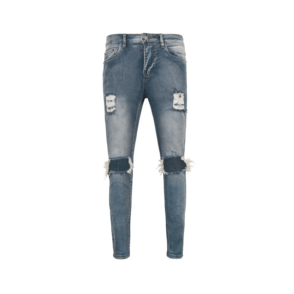 Quần Skinny Jeans Nam-Màu Xanh Đậm-Rách Gối To-Chất Liệu Cotton Co Giãn-Ống Đứng Dáng-Ống Ôm Chân Chuẩn Skinny | BigBuy360 - bigbuy360.vn