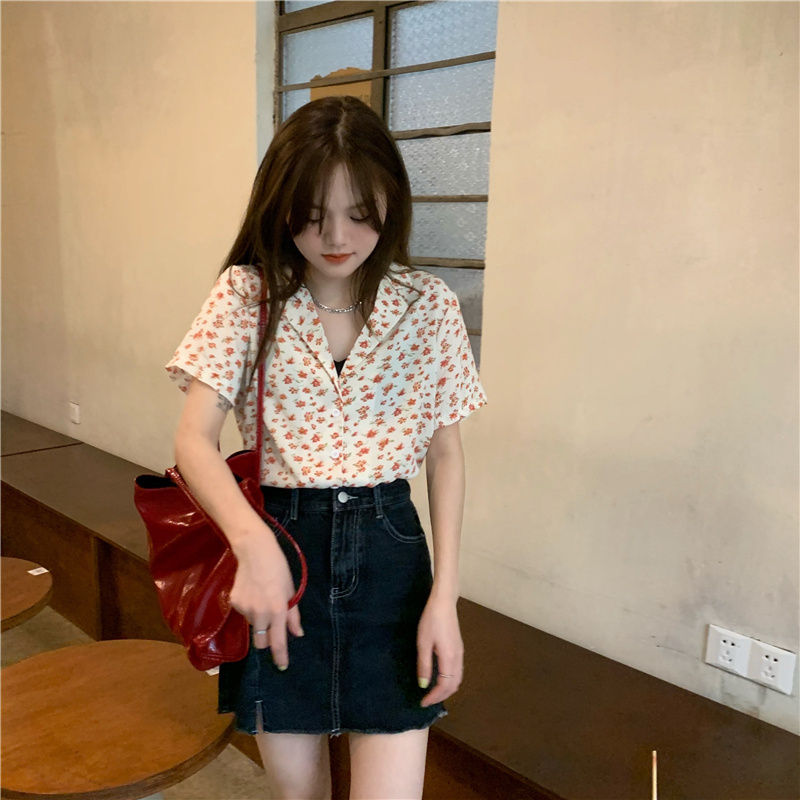SUXI Áo Sơ Mi Ngắn Tay Dáng Rộng In Hoa Thời Trang Mùa Hè Hàn Quốc Dành Cho Nữ