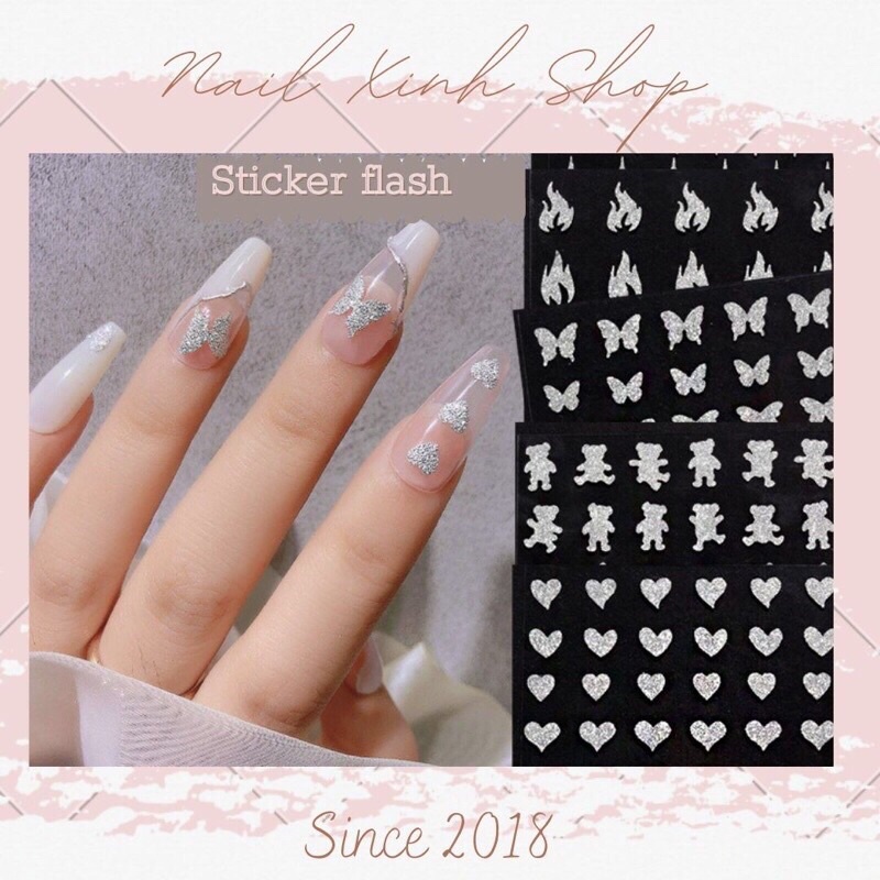 sticker nhũ flast sáng lấp lánh, sticker bướm, gấu nhũ flasst -Cheap nail