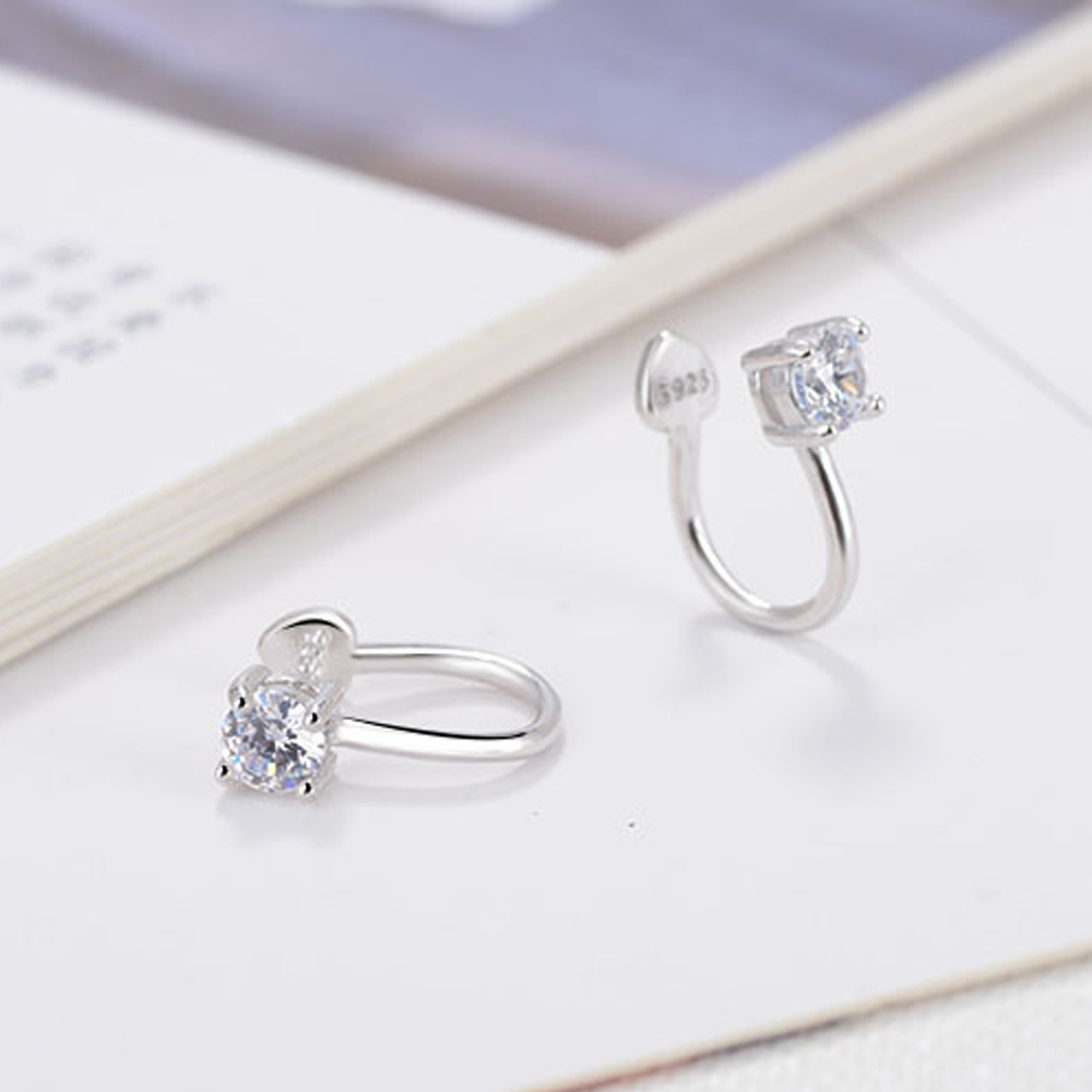 Khuyên kẹp vành tai đính đá zircon không cần xỏ lỗ kích thước 6/ 4mm