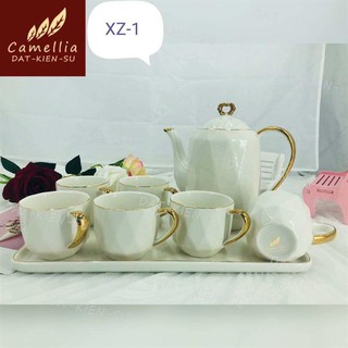 (Kèm ảnh thật ) Bộ bình cốc sứ kèm khay Cao cấp màu trắng