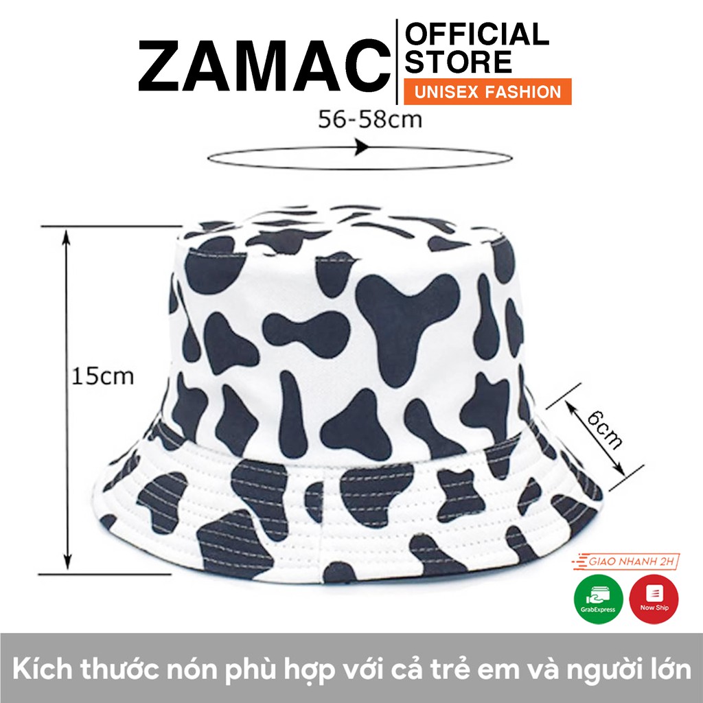 Nón bucket bò sữa ZAMAC mũ vành tròn tai bèo 2 mặt phù hợp cả nam nữ Unisex ZAN01