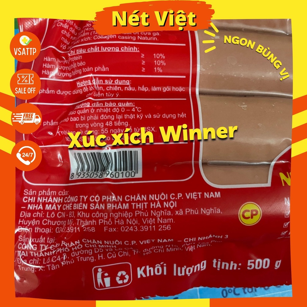 Xúc Xích CP Winner gói 10 chiếc 500gr chiên nướng