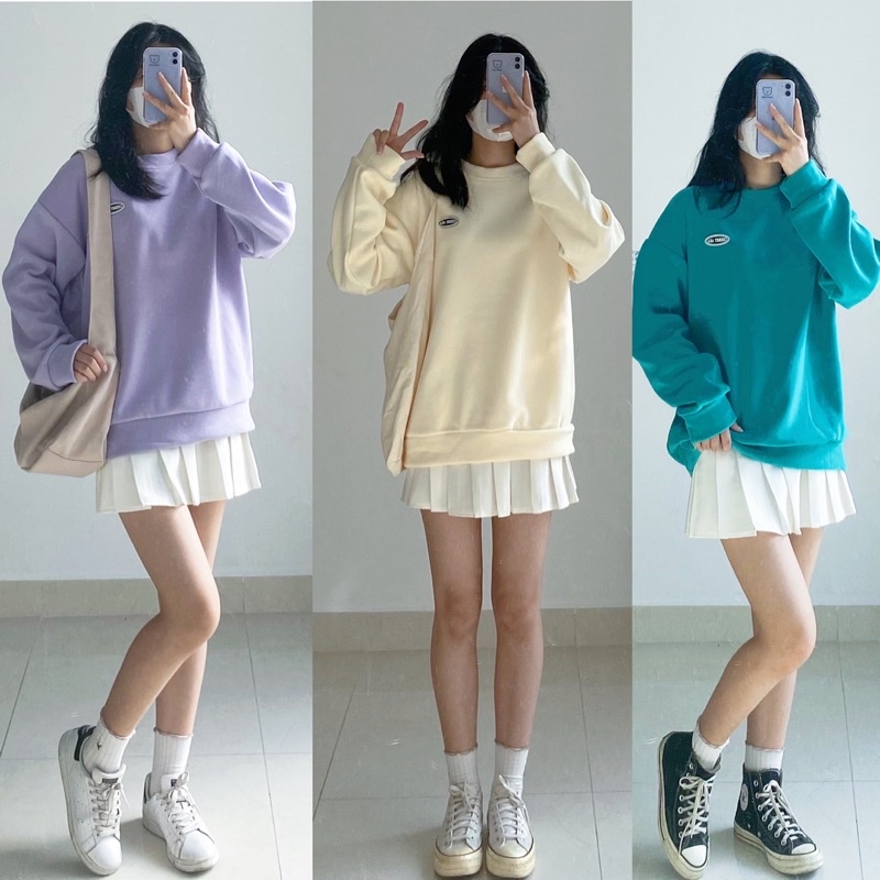 SWEATER logo CHERRY AKA lót nỉ bông đơn sắc basic